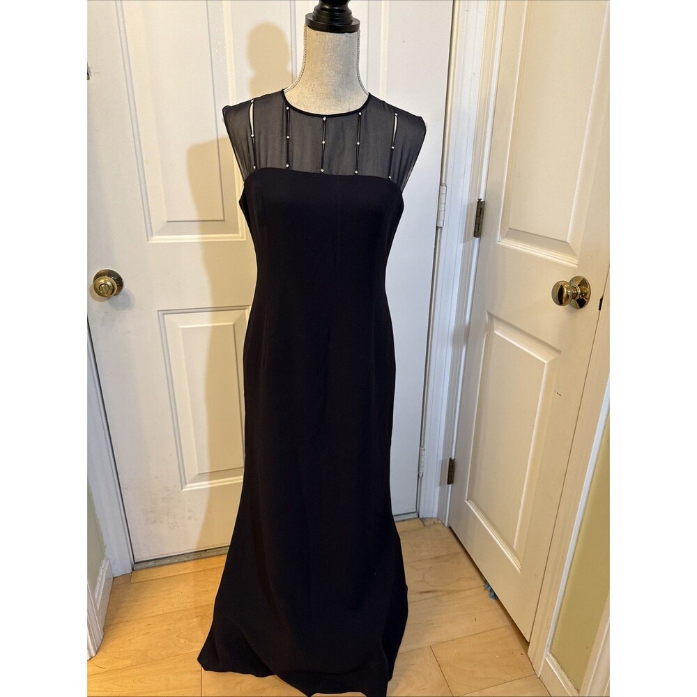 SHEER NAVY Daymor Couture Petite Size 8 Sleeveless Maxi Dress